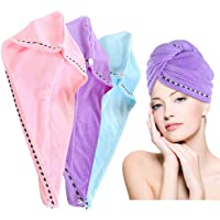 3 Piezas de Toalla de Pelo de Microfibra Turbante- Ultra absorbente Toallas para Secar Pelo con Botón- Pelo Gorro de…